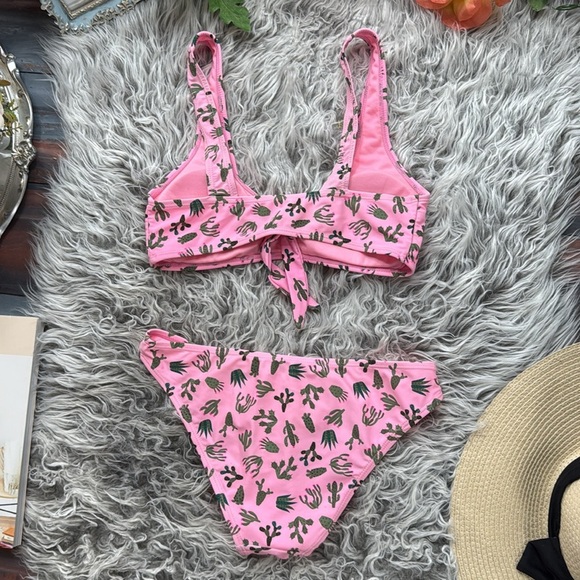 Cabana Del Sol Pink Cactus Leaf Print 2 Piece Bikini Set, S - Picture 5 of 13